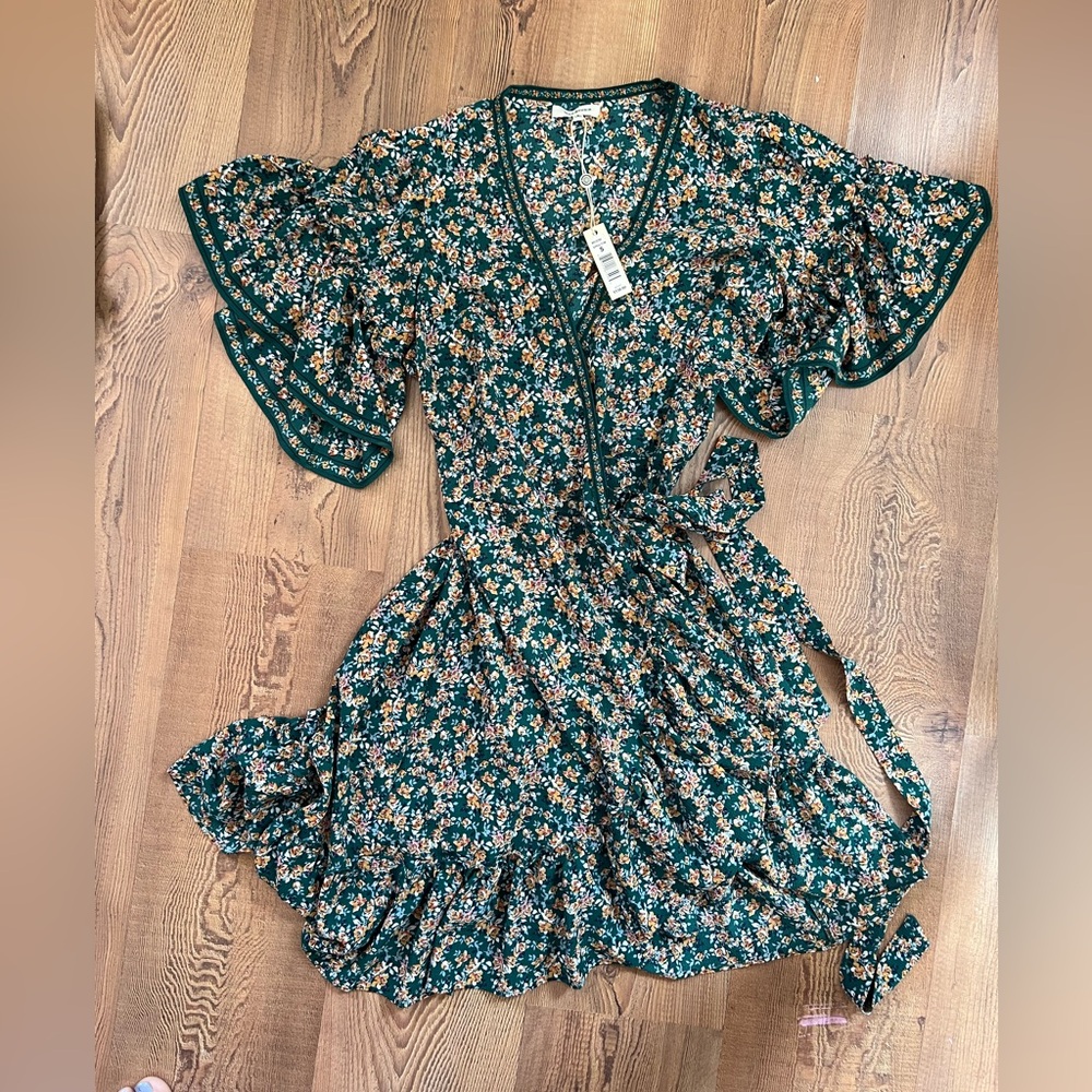 NWT Green Floral Wrap Dress